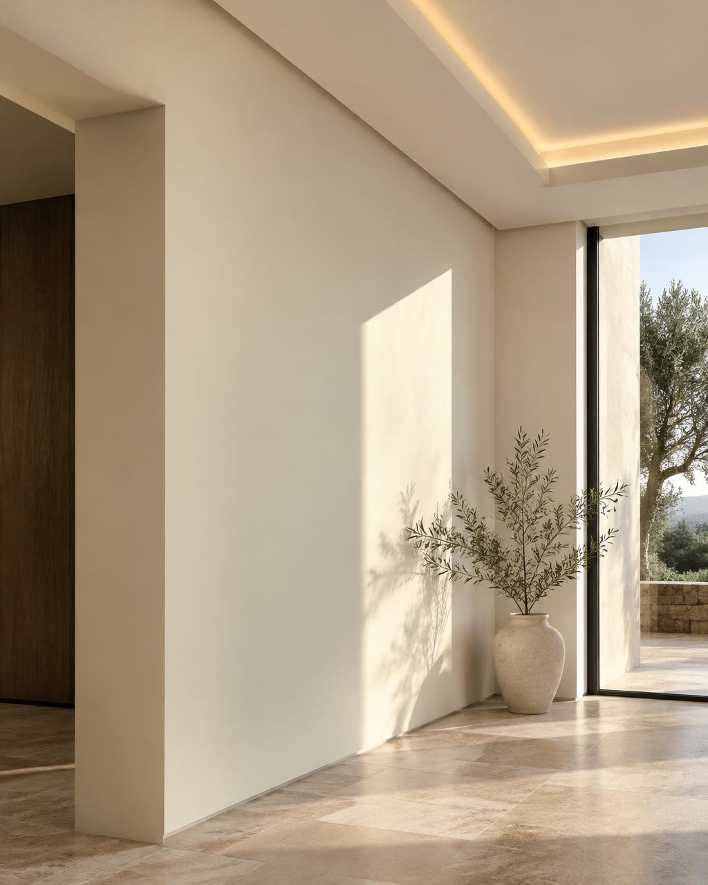 Architectural inspiration showing a smooth wall and refined ceiling detail